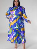 Plus Size Print Long Sleeve Maxi Dress GDAM-218289