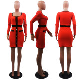 Fashion Patchwork Long Sleeve Mini Dress MUKF-1022