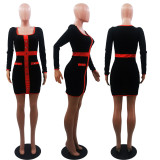 Fashion Patchwork Long Sleeve Mini Dress MUKF-1022