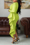 Plus Size Solid Color Square Neck Ruched Gown Dress BGN-312