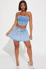 Sexy Slim Denim Pleated Mini Skirt LX-6006
