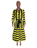 Fashion Stripe Print Long Sleeve Shirt Dress OMY-11022