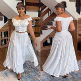 Plus Size Drawstring One-Shoulder Stretchy Long Skirt Two-Piece Set NY-10602
