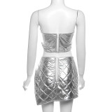 Sexy Wrap Chest Zipper Tops Tight Two Piece Shorts Set XEF-35214