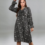 Plus Size Stripe Print Long Sleeve Shirt Dress GDAM-218305