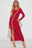 Sexy Hollow Out Long Sleeve Slit Maxi Dress YD-8776