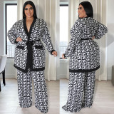 Plus Size Casual Print Long Lace-Up Two-Piece Pants Set GDNY-2248