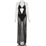 Sexy Sleeveless Mesh Splicing Slim Maxi Dress XEF-34690