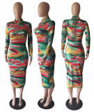 Plus Size Tie Dye Print Long Sleeve Maxi Dress BYMF-60877