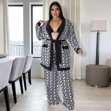 Plus Size Casual Print Long Lace-Up Two-Piece Pants Set GDNY-2248