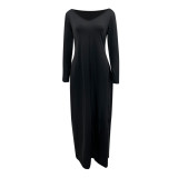 Plus Size Casual V Neck Solid Color Maxi Dress YIM-363