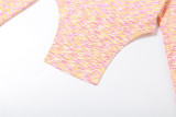 Printed Irregular Long Sleeve Top Straight Casual Pants Set XEF-34187