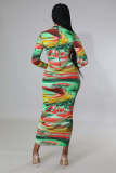 Plus Size Tie Dye Print Long Sleeve Maxi Dress BYMF-60877