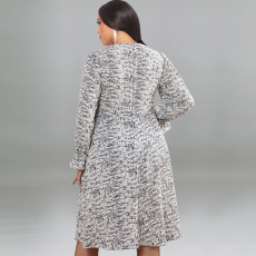 Plus Size Stripe Print Long Sleeve Shirt Dress GDAM-218305