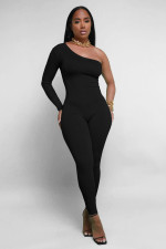 Solid Color Single Shoulder Slim Jumpsuit MZ-2809