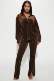 Fashion Solid Color Long Sleeve Slit Pants 2 Piece Set YD-8779