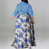 Plus Size Fashion Print Patchwork Long Sleeve Maxi Dress GDAM-218310