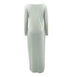 Plus Size Casual V Neck Solid Color Maxi Dress YIM-363