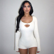 Sexy Hollow Out Solid Long Sleeve Romper XEF-34515
