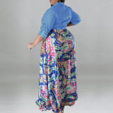 Plus Size Fashion Print Patchwork Long Sleeve Maxi Dress GDAM-218310