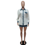 Casual Long Sleeve Shirt And Denim Skirt Two Piece Set MEM-88512
