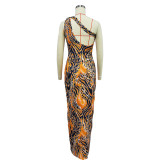 Sexy Print Sleeveless Hollow Out Maxi Dress BY-6671