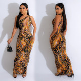 Sexy Print Sleeveless Hollow Out Maxi Dress BY-6671