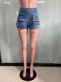 Fashion Zipper Multi-Pocket Denim Shorts LX-3553