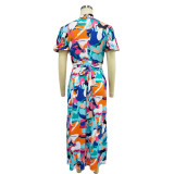 Short Sleeve Print Slit Maxi Dress BY-6662