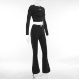 Casual Long Sleeve Tops And Micro Flare Pant 2 Piece Set FL-23423