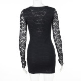 Lace Long Sleeve Hollow Out Mini Dress FL-23445