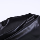 One Shoulder Long Sleeve PU Leather Skinny Top FL-23376