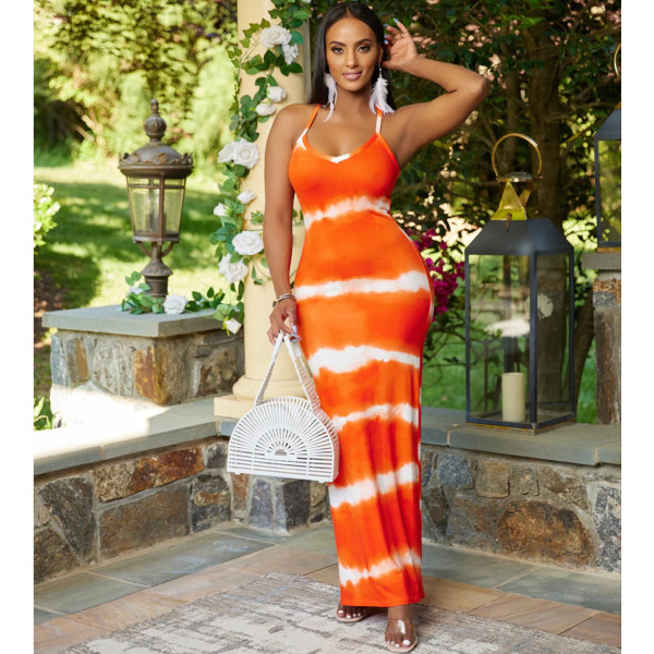 Sexy Print Sling Tight Maxi Dress GOSD-6999