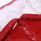 Sexy Wrap Chest Backless Leather Mini Dress FL-23454