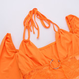Lace Long Sleeve Crop Tops And Split Skirt 2 Piece Set FL-23447