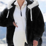 Plus Size Fashion Loose Plush Zipper Hooded Coat GOFY-9910