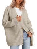 Plus Size Button V-Neck Solid Color Sweater GOFY-A23A088