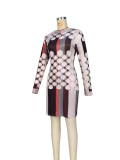 Printed Line Long Sleeve Dress Mini Dress GZYF-8230