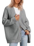 Plus Size Button V-Neck Solid Color Sweater GOFY-A23A088