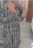 Plus Size Half Sleeve Loose Print Dress  GOFY-23010