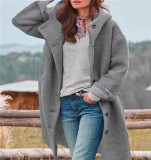 Plus Size Fashion Long Sleeve Hooded Tweed Jacket GOFY-13