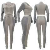 Casual Color Block Long Sleeve Two Piece Pants Set JRF-270