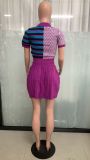 Color Block Short Sweater Sport Pleated Skirt Set LA-3339