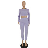 Solid Color Sweatshirt And Pants Casual Two Piece Set FENF-279