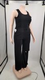 Plus Size Sleeveless Solid Color Holes Two Piece Pants Set YIM-00126