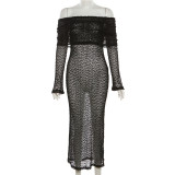 Sexy See Through One Shoulder Knits Maxi Dress XEF-35007