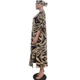 Casual Leopard Print Knits Short Sleeve Long Coat(With Headscarf) TR-1278