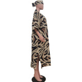 Casual Leopard Print Knits Short Sleeve Long Coat(With Headscarf) TR-1278