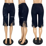 Plus Size Fashion Tassel Holes Seven Point Jeans PIN-6659