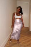 Solid Color Leather Split Slim Half Body Skirt FNN-8720